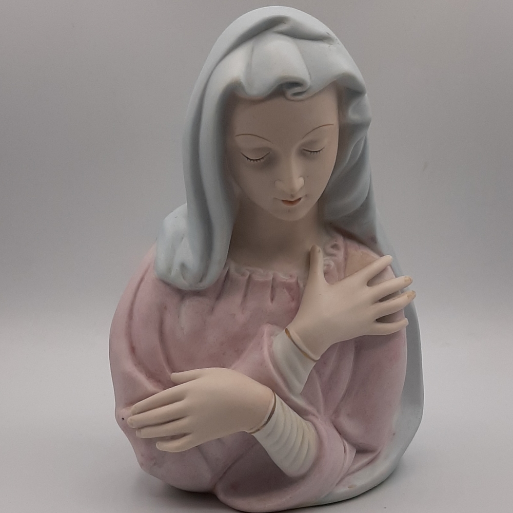Vintage Virgin Mary Madonna Porcelain Head Matte Vase Planter Japan 7 1/2"